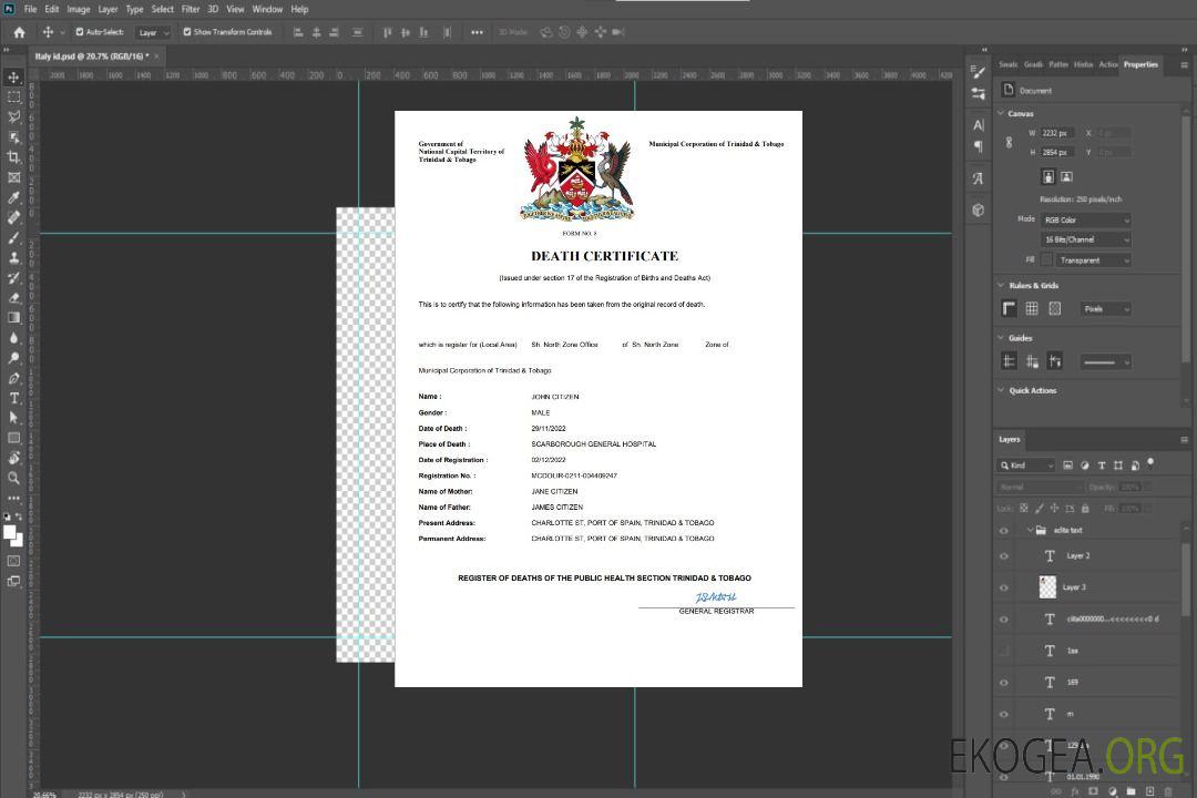 Modèle Word et PDF de certificat de décès de Trinité-et-Tobago template Modèle Word et PDF de certificat de décès de Trinité-et-Tobago template